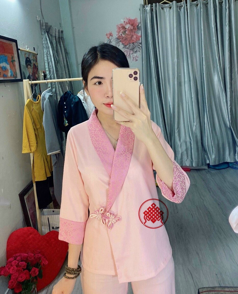 Mẫu 04 đũi lạnh phối gấm Thái Tuấn loại 1 cao cấp (hồng)